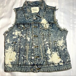 Thread And Supply Bleached Jean Jacket Vest // L